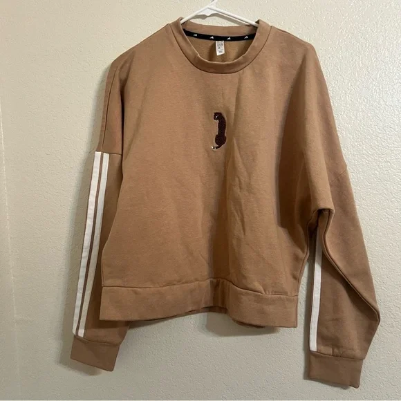 Adidas leopard Tan Sweater with three Stripes Crewneck - Picture 2 of 8
